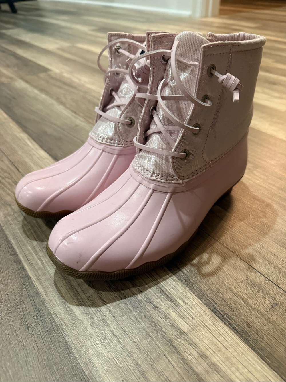 Sperry Light Pink Lace-Up Kids Duck Boots